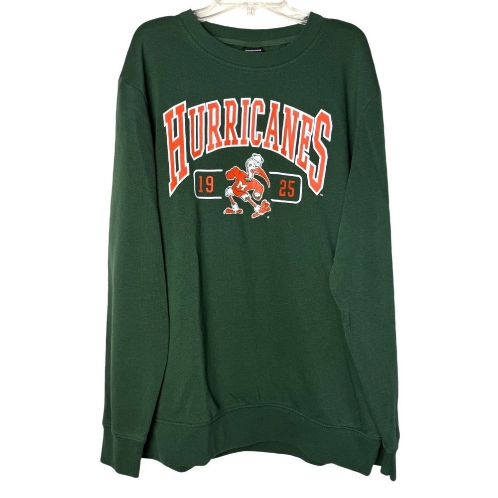 Vintage 90s Rare University of‎ Miami Hurricanes Crewneck Sweatshirt large Green